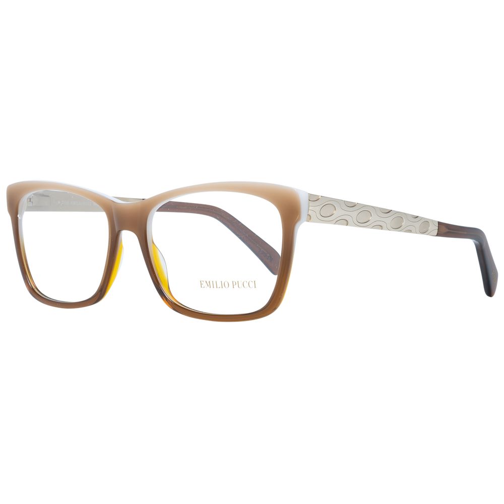 Emilio Pucci Brown Women Optical Frames, full-rim rectangle style, transparent plastic lenses