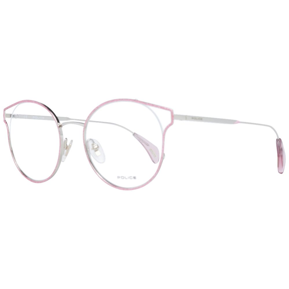 Front view of Police Pink Women Optical Frames with rose-colored full-rim metal & plastic frames and demo glasses lenses