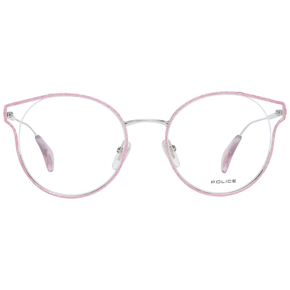 Close-up of Police Pink Women Optical Frames, showcasing the round style and 50-19-135 frame dimensions