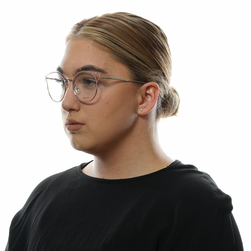 Detail of Police Pink Women Optical Frames, featuring 50mm lenses width and 46mm lenses height