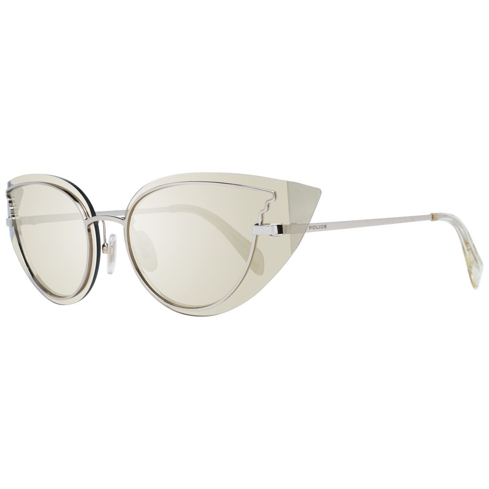 Police Gold Women Sunglasses with Mirrored Gold Plastic Lenses and Metal & Plastic Cat Eye Frame