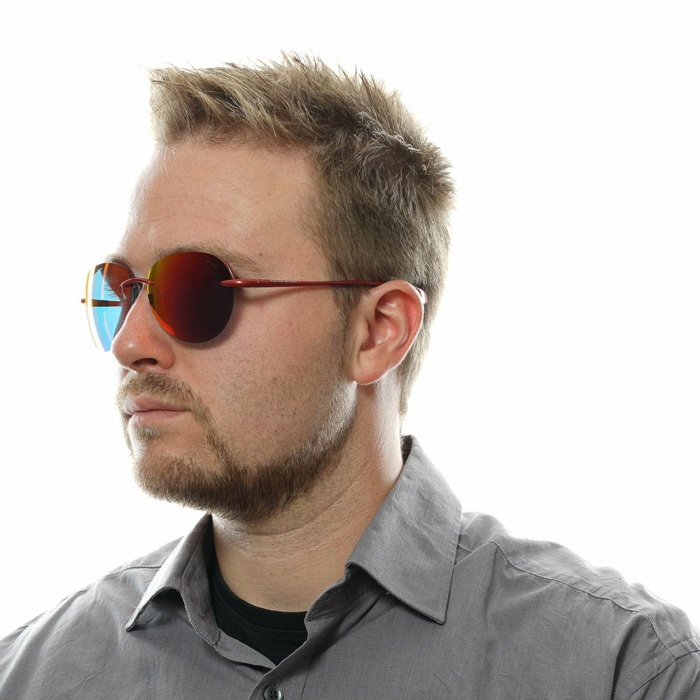 Men's red sunglasses with oval multicolor mirrored lenses 100% UVA & UVB protection Size: 62-14-140