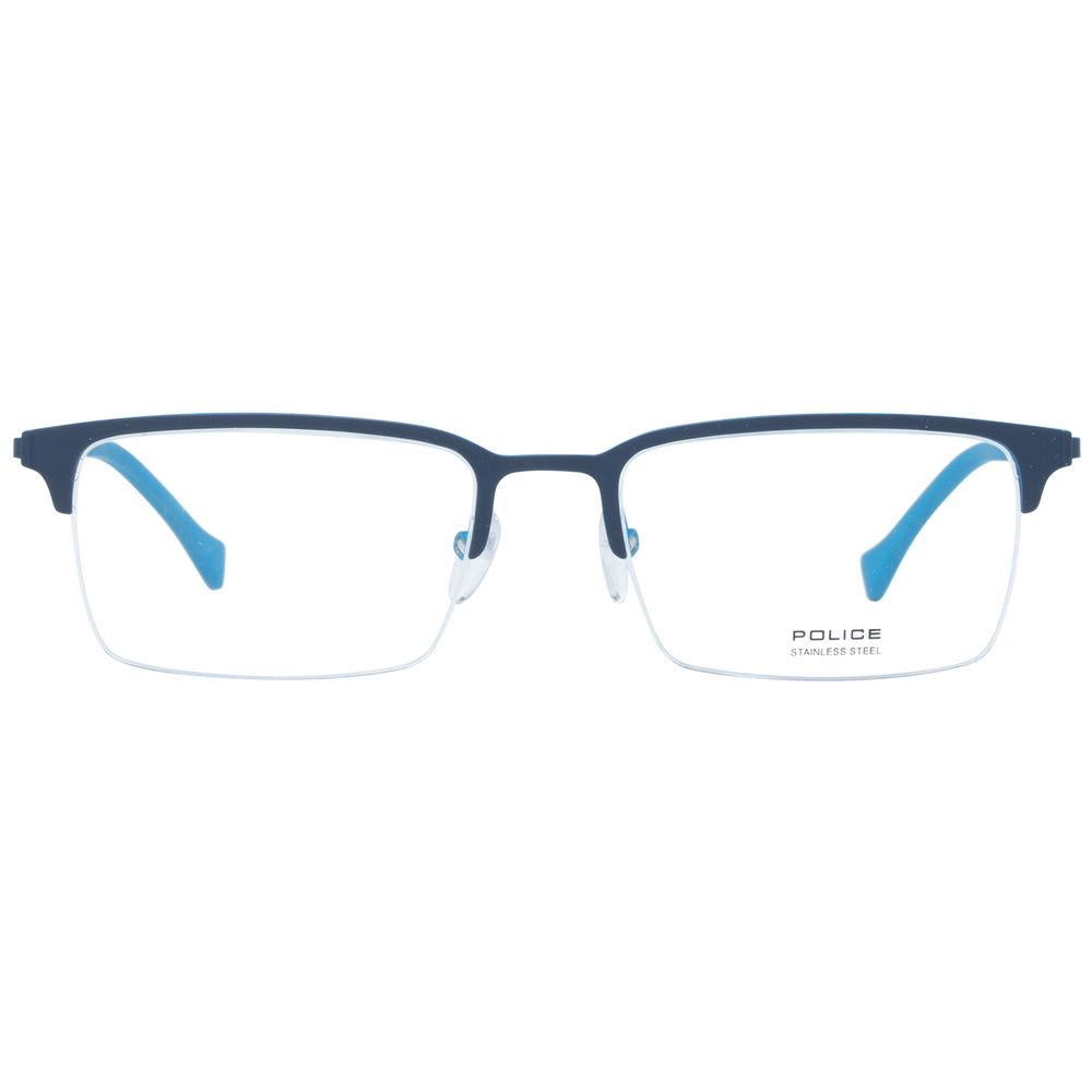 Men's rectangular half-rim plastic frames in blue color