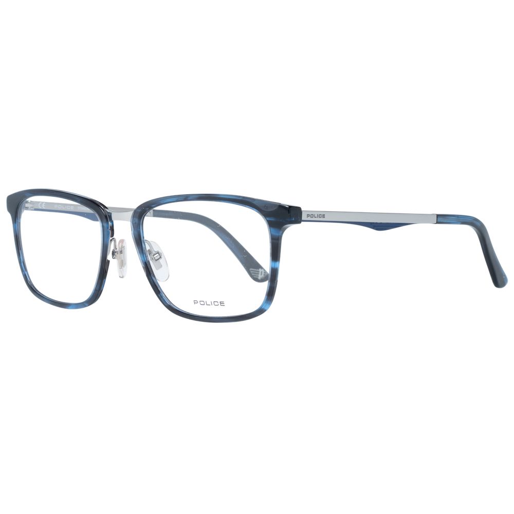 Men's rectangular blue plastic optical frames with demo lenses