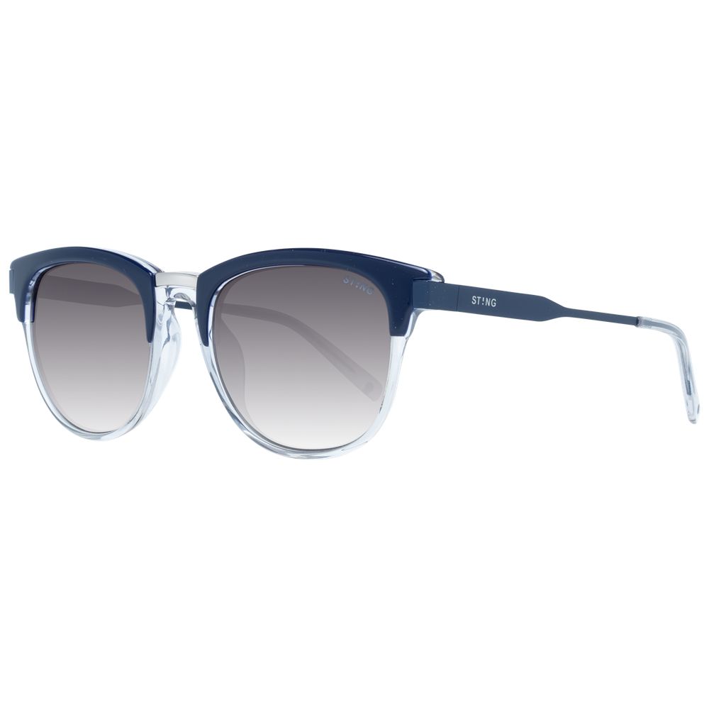 Stylish unisex blue plastic sunglasses with grey mirrored & gradient lenses