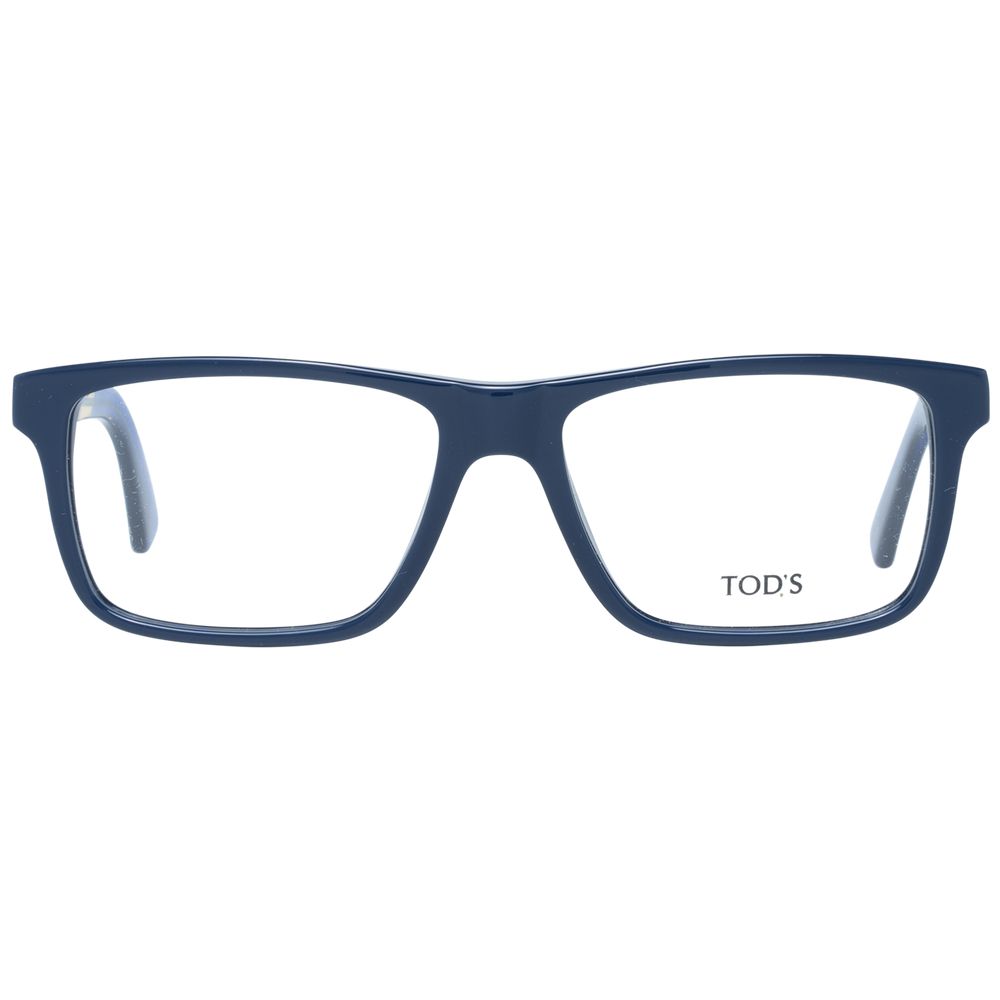 Close-up of the blue plastic frame of Tod's Men Optical Frames, with spring hinge