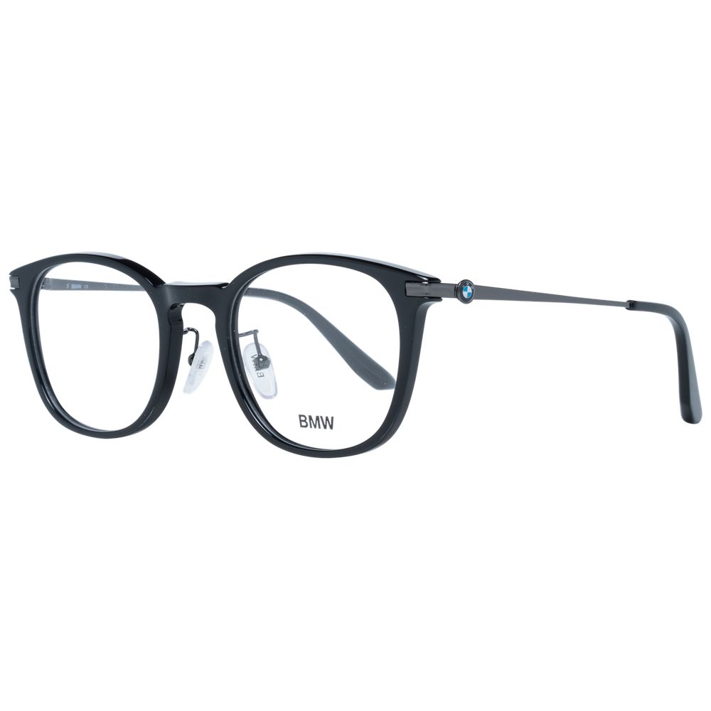 BMW Black Unisex Optical Frames with round full-rim style and demo glasses