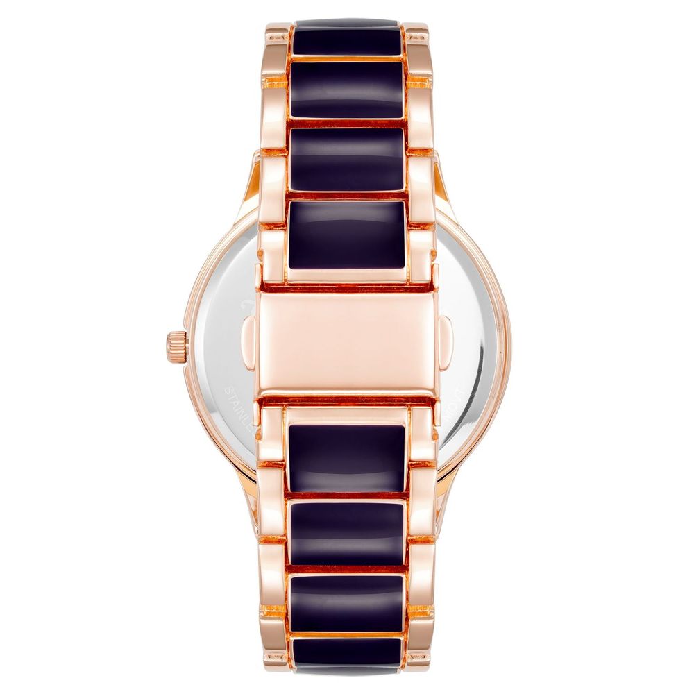 Fashionable Rose Gold Women Watch with Rhine Stone Facing and Metal Wristband
