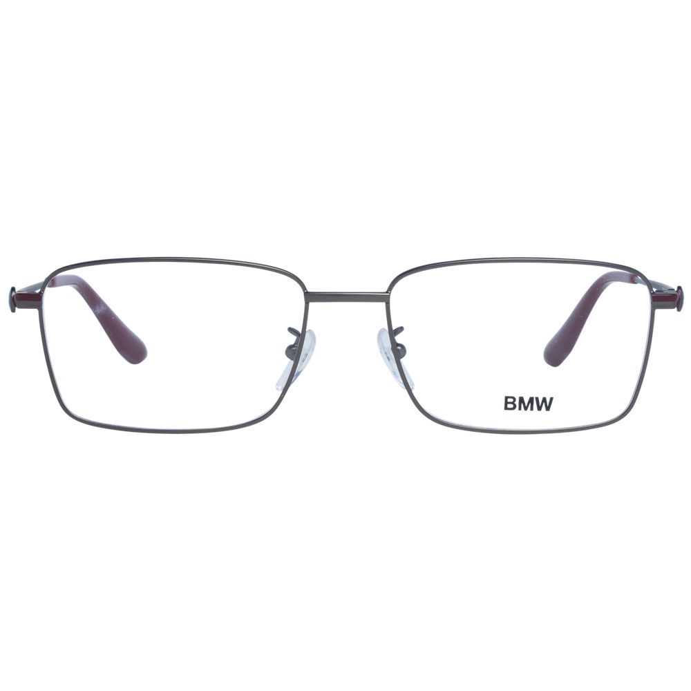 Gunmetal optical frames for men with 56-17-150 size, full-rim trapezium style, and demo plastic lenses