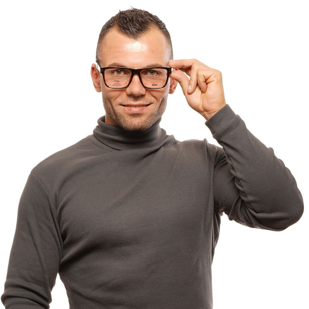 Brown plastic men's optical frames with 57mm lenses and branded case included