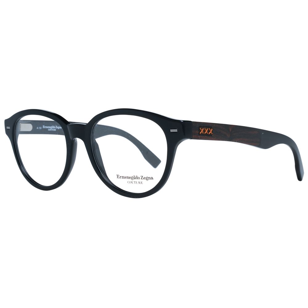 Ermenegildo Zegna Black Men Optical Frames, full-rim round style, plastic material