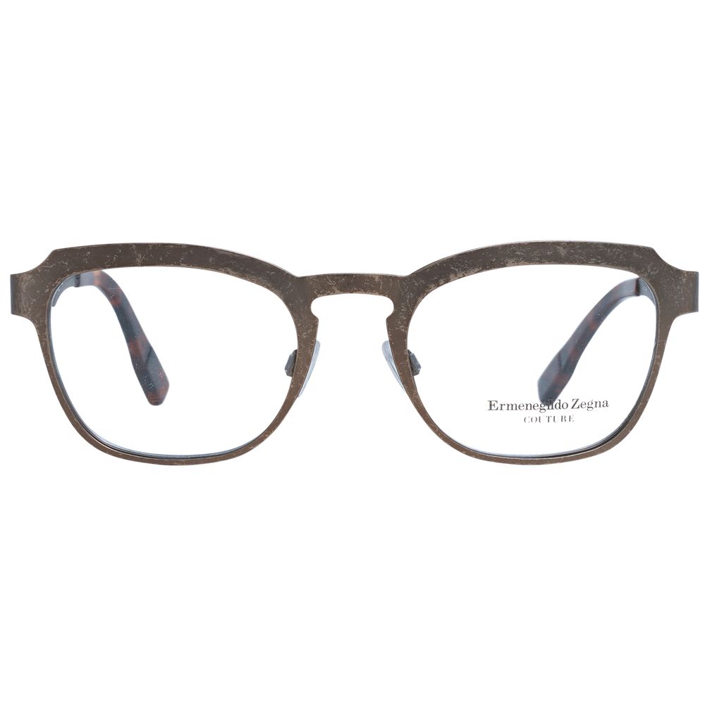Bronze men optical frames with trapezium style and transparent plastic lenses