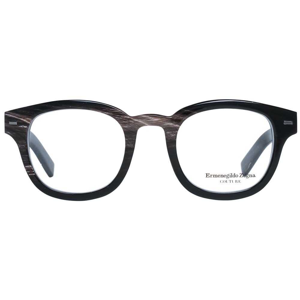 Men's brown horn frame glasses with demo plastic lenses