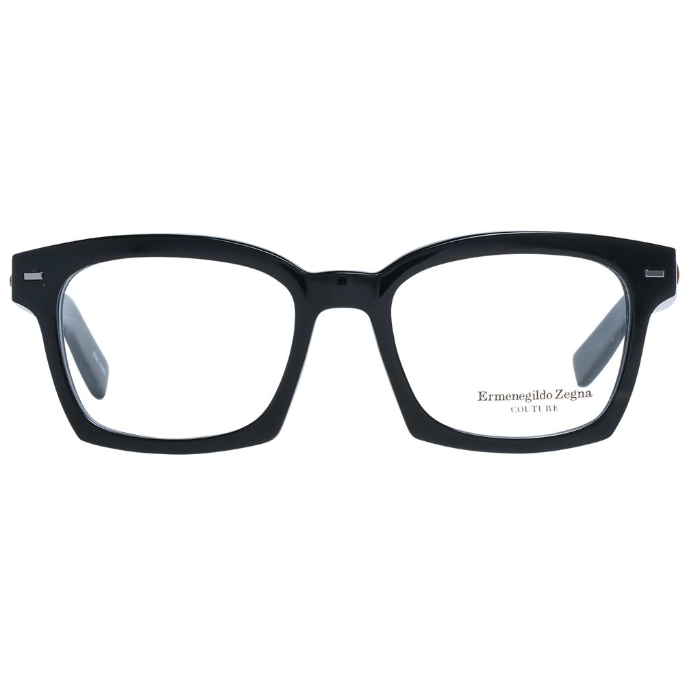 Men's black horn frame optical glasses with plastic demo lenses