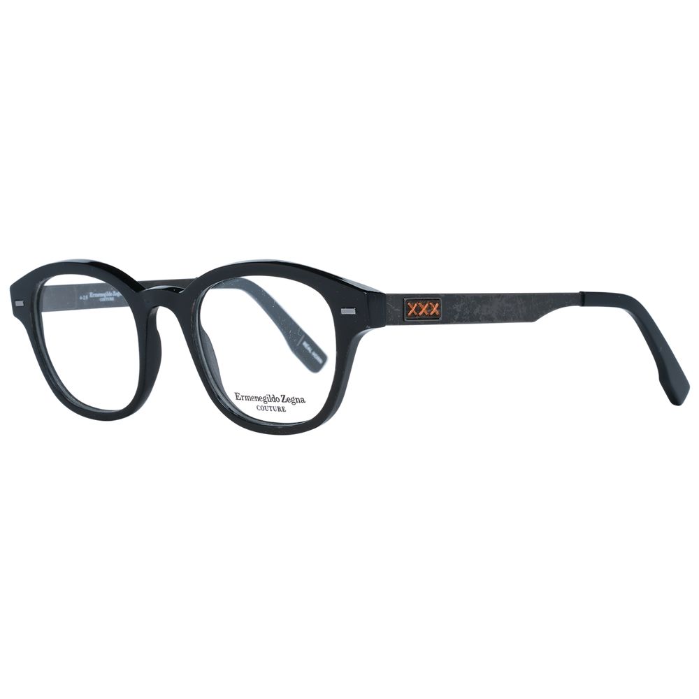 Ermenegildo Zegna Black Men Optical Frames with round black horn frame and demo plastic lenses