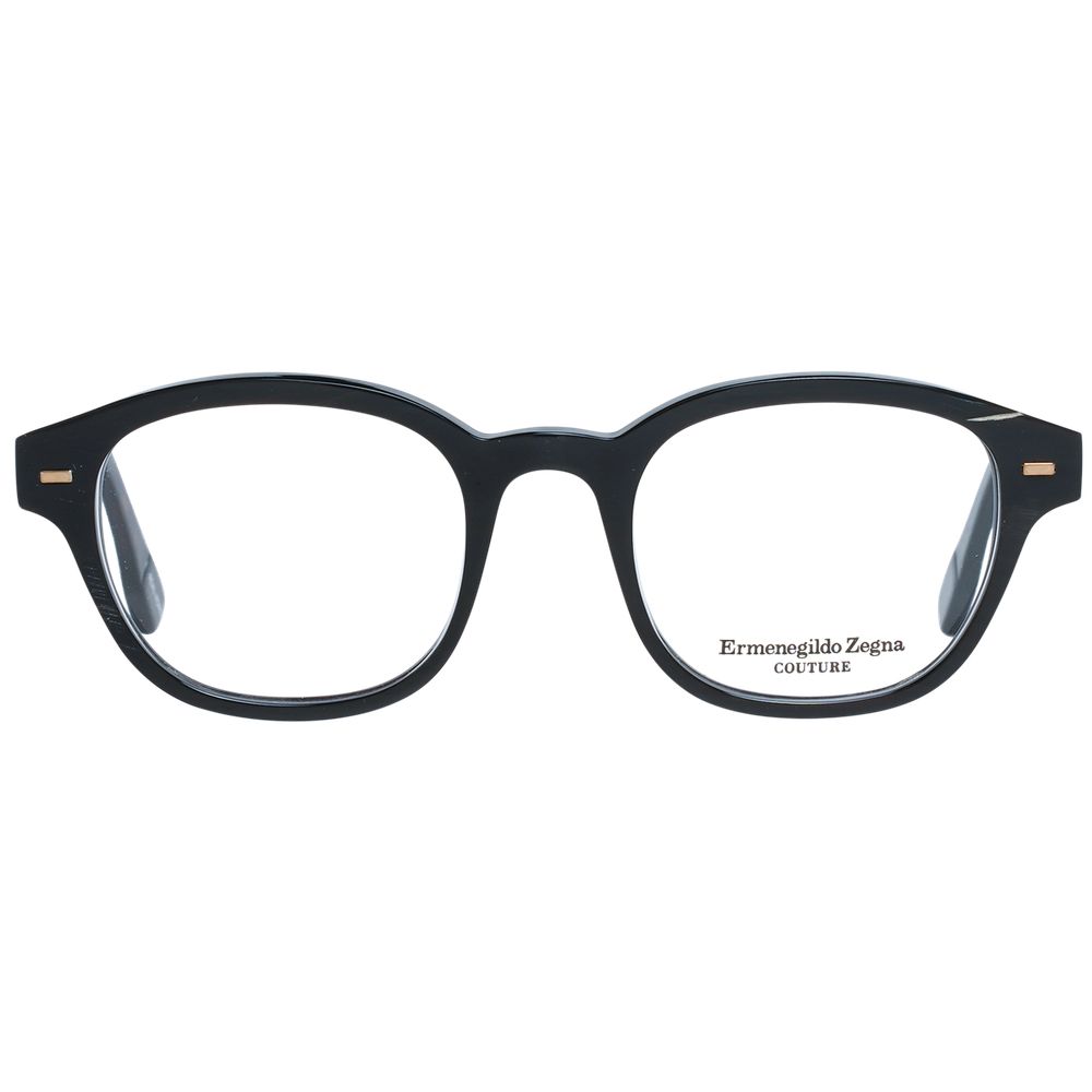 Black horn frame with demo plastic lenses