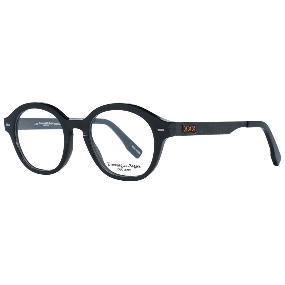 Ermenegildo Zegna Black Men Horn Optical Frames with round demo glasses