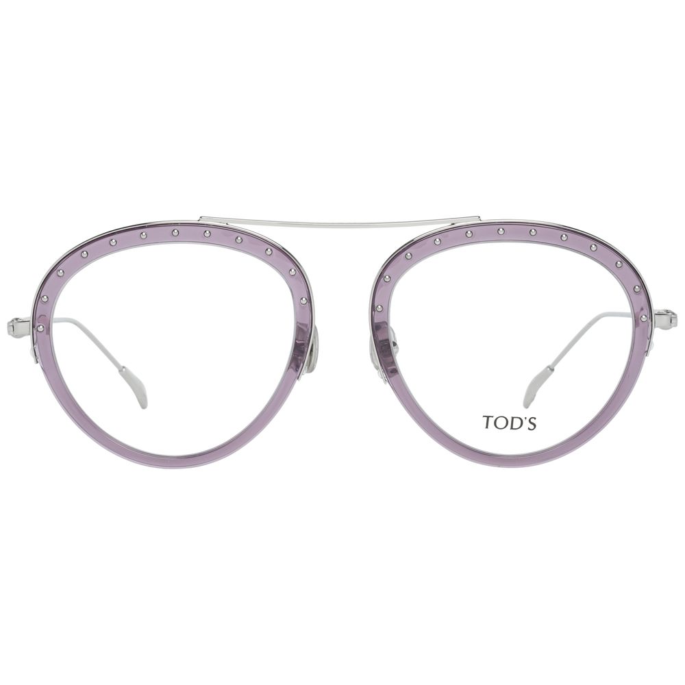Purple round women optical frames with silver frame and demo lenses