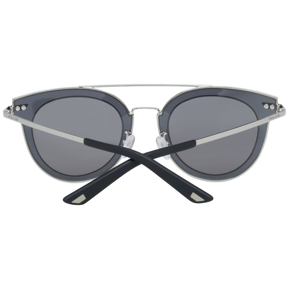 Silver Police sunglasses for men with round mirrored lenses and 100% UVA & UVB protection