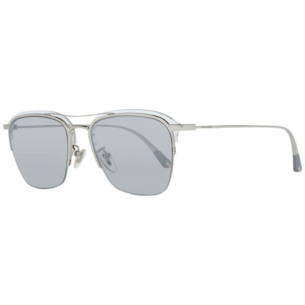Men's silver square sunglasses with mirrored lenses and 100% UVA & UVB protection