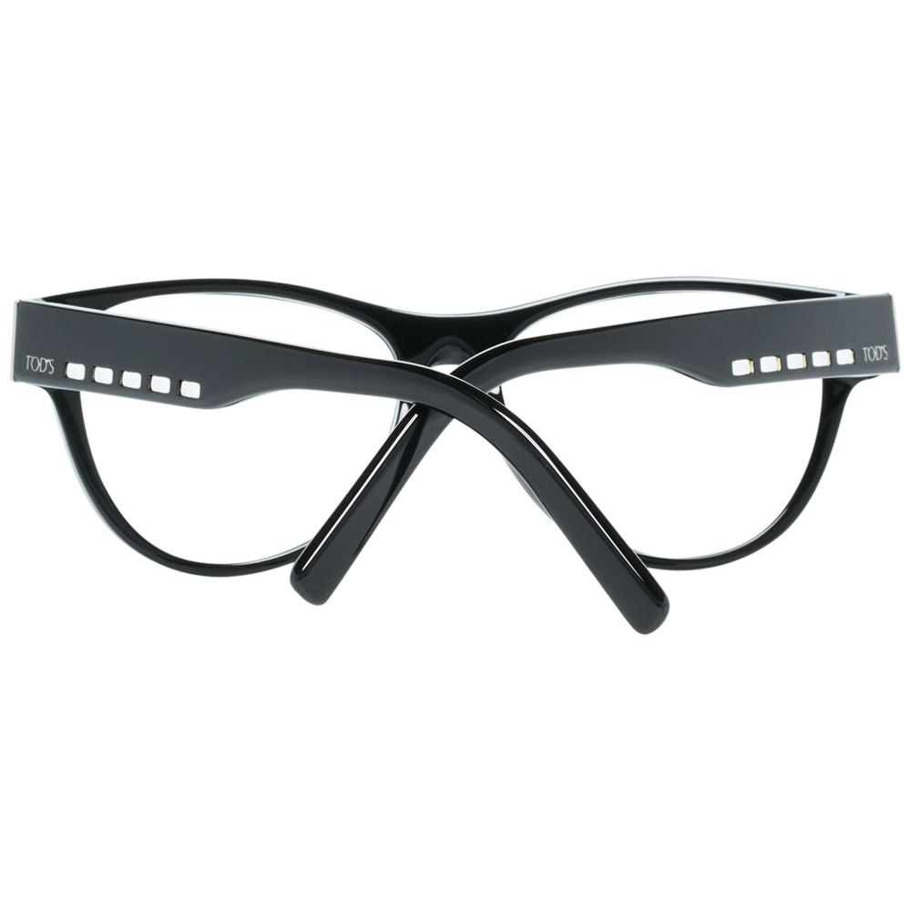 Tod's black women optical frames with plastic frame material, full-rim style, and round lenses