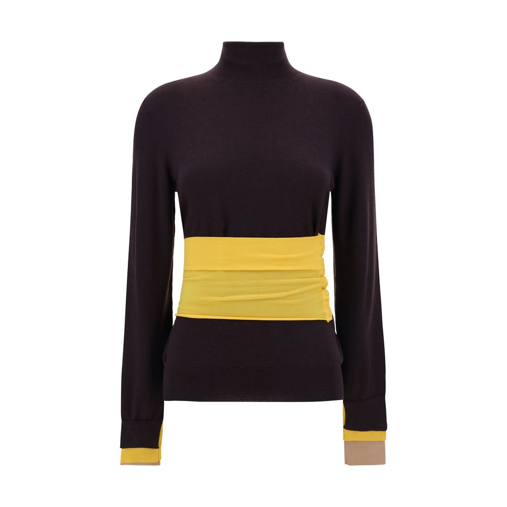 Wool turtleneck sweater by Fendi with ribbed high neck and cuffs