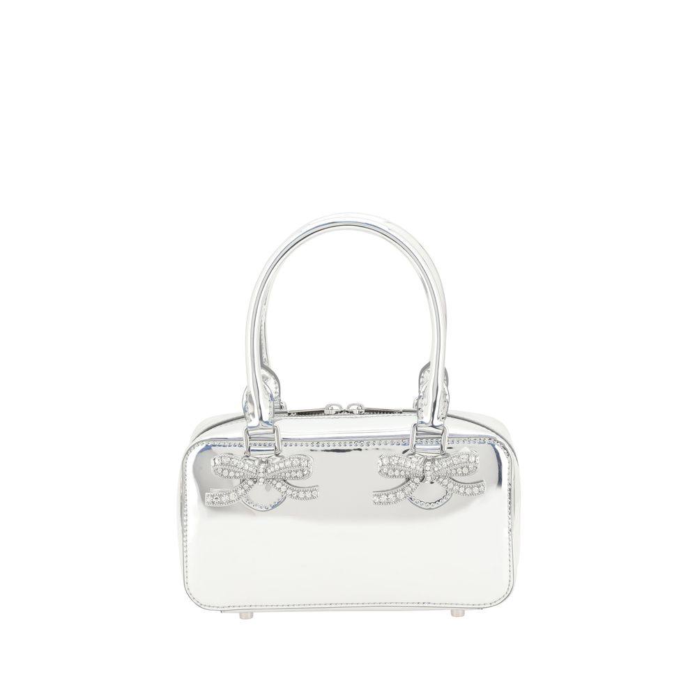 Elegant leather handbag with tubular handles and double-slider zipper closure