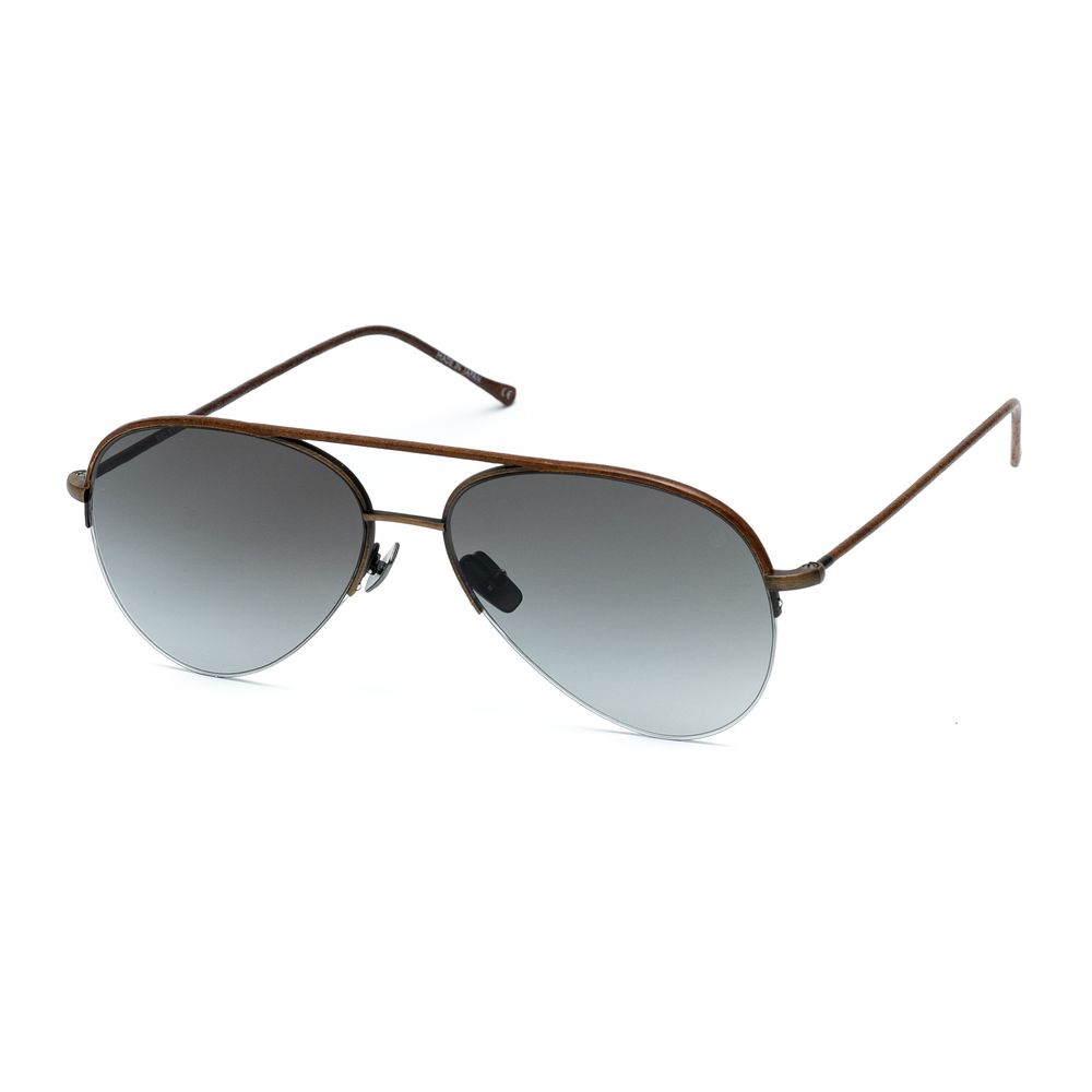 Belstaff brown stainless steel sunglasses with grey leather material, hand made in Japan, high grade Mazzucchelli and Japanese acetate, hand polished, 7 hinges, beta titanium, Carl Zeiss and Japanese lenses, 100% UV protection