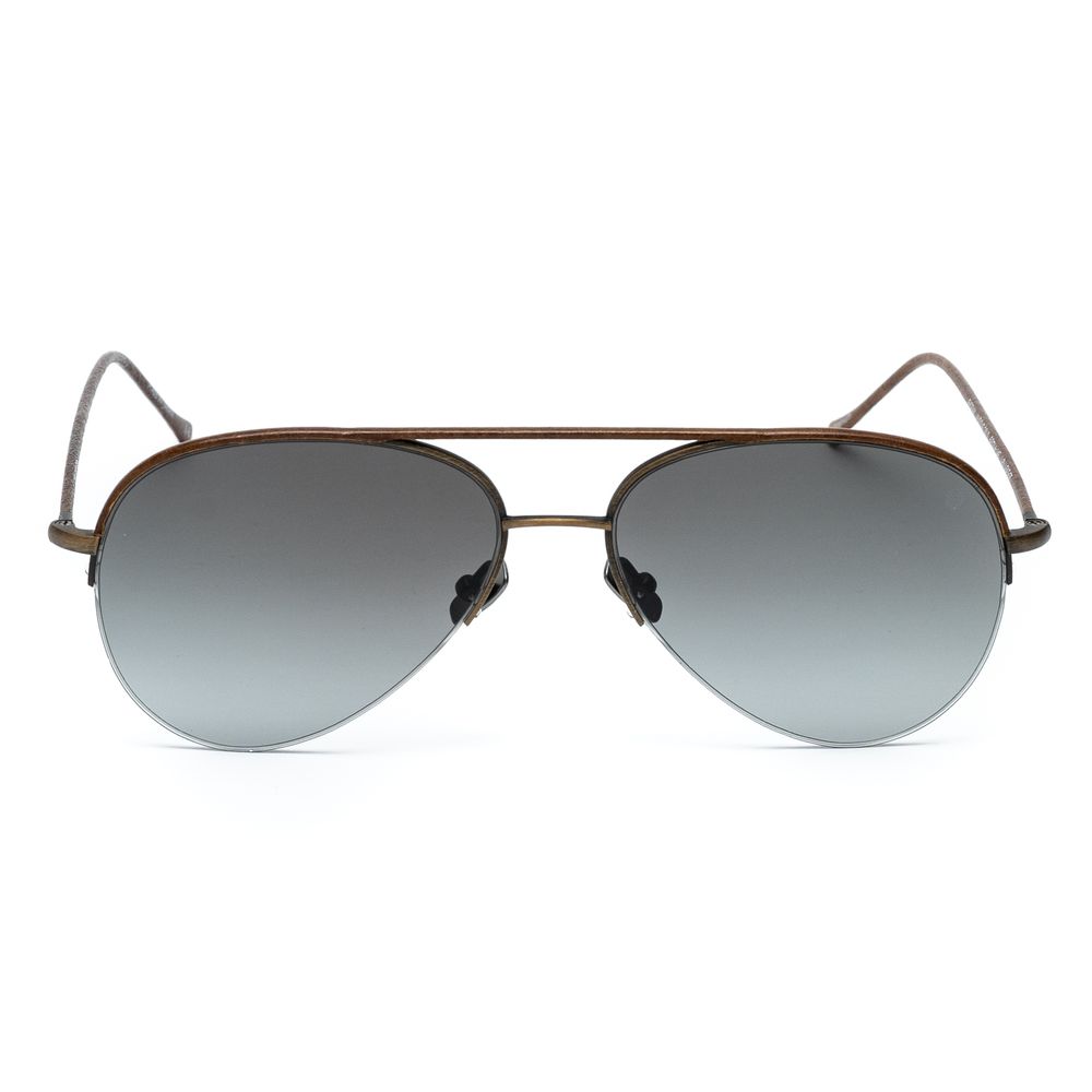 Belstaff Phoenixmarro sunglasses for men, lens/bridge/temple measures 59/16/145mm, made of stainless steel in brown color, with grey leather, hand made in Japan, high grade Mazzucchelli and Japanese acetate, 7 hinges, beta titanium, Carl Zeiss and Japanese lenses, 100% UV protection