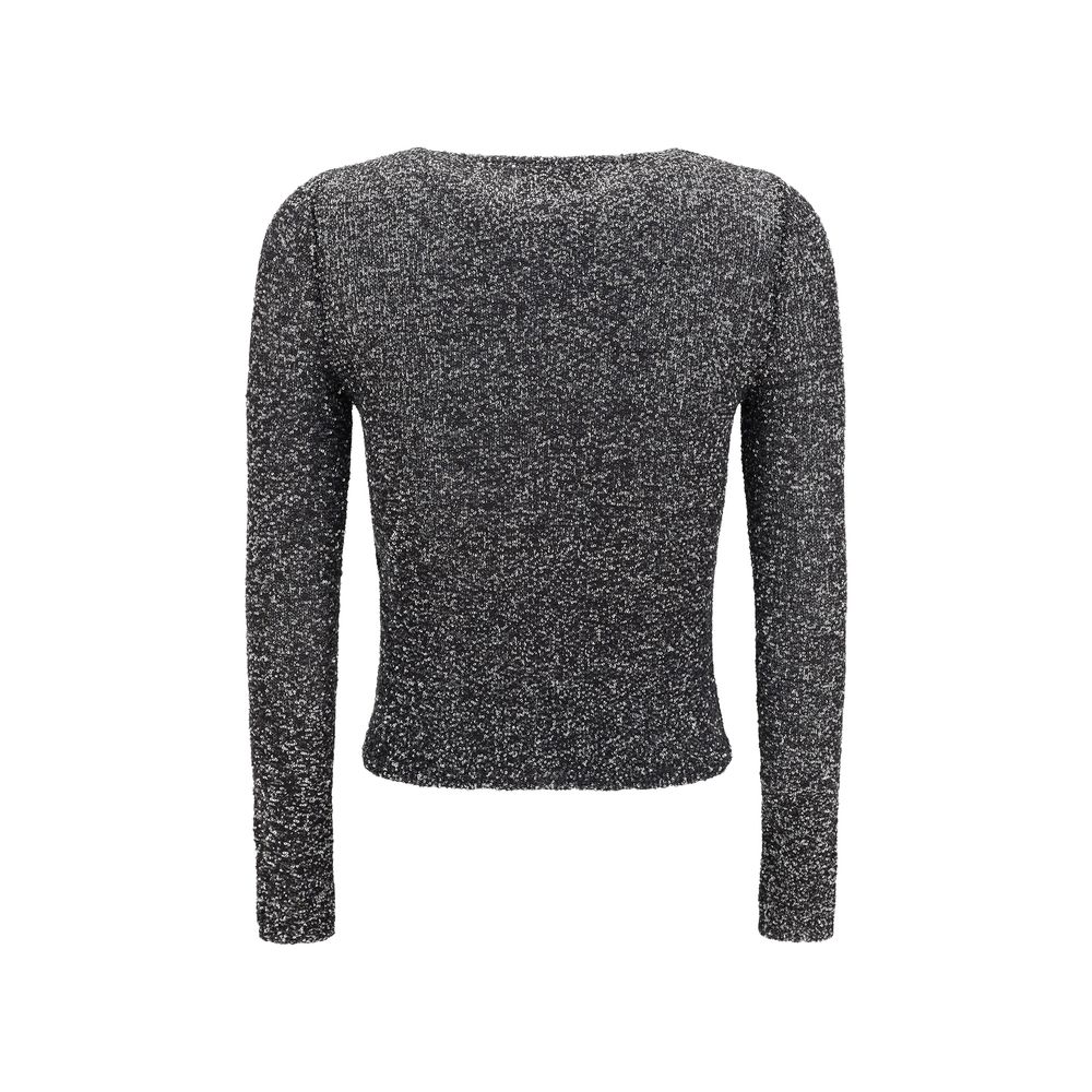 Elegant stretch model with classic crew neck and bold embellishments