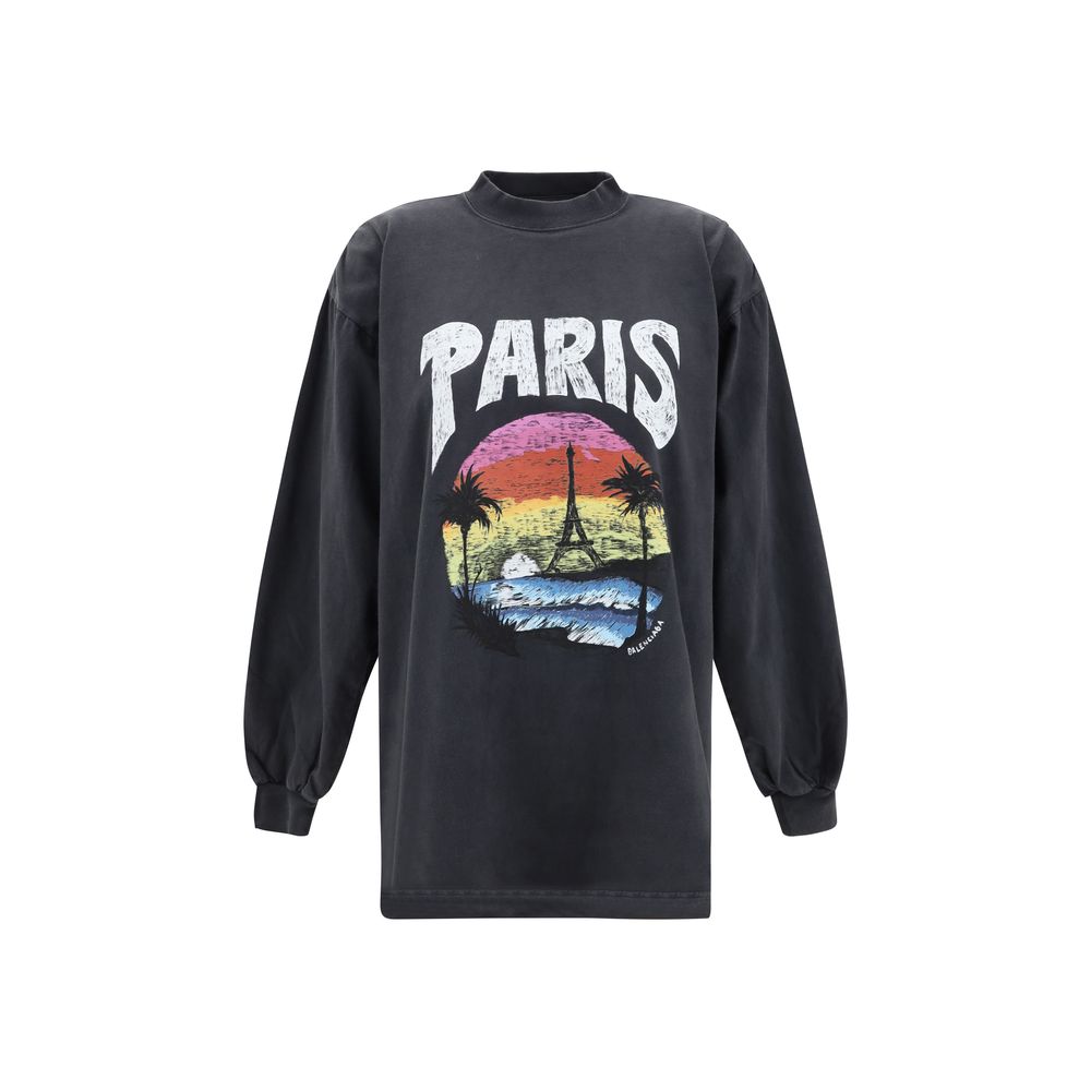 Balenciaga Paris Maxi Print Top with ribbed collar and cuffs