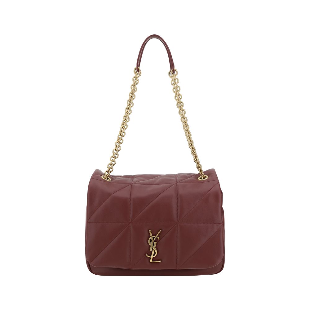 The Jamie Medium Shoulder Bag by Saint Laurent in black lambskin leather with padded design and gold-plated YSL logo appliqué