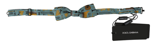 Dolce & Gabbana mint green jazz club print silk bow tie with adjustable neck strap and Italian craftsmanship