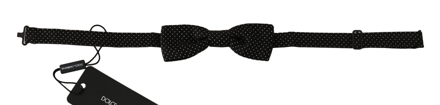 Dolce & Gabbana Elegant Black Polka Dot Silk Bow Tie on mannequin 