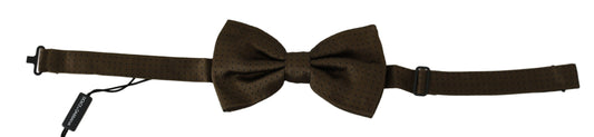 Dolce & Gabbana Elegant Silk Polka Dot Brown Bow Tie on Branded Store Bag