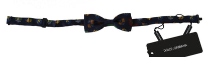 Dolce & Gabbana Blue Flags Print Silk Bow Tie in Tied Model, Made in Italy