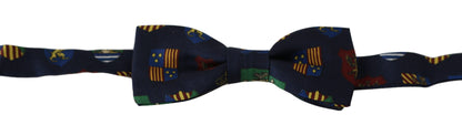 Elegant 100% Silk Blue Bow Tie with Adjustable Neck Strap