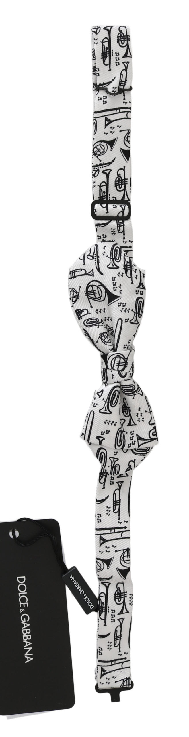 Luxurious white silk bow tie with adjustable neck strap