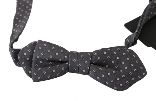 Dolce & Gabbana Elegant Silk Gray Circle Pattern Bow Tie, crafted from 100% luxurious silk, made in Italy, adjustable length neck strap 