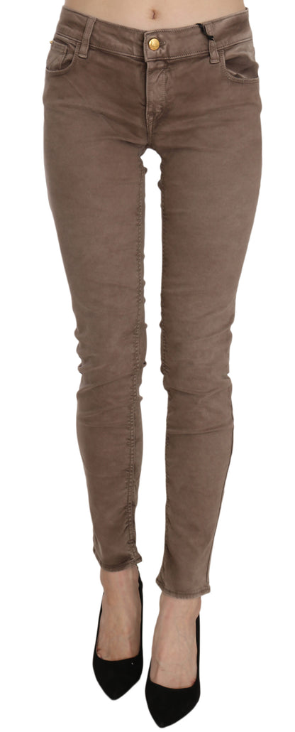 CYCLE Chic Brown Slim Fit Skinny Jeans with low waist and zipper closure
