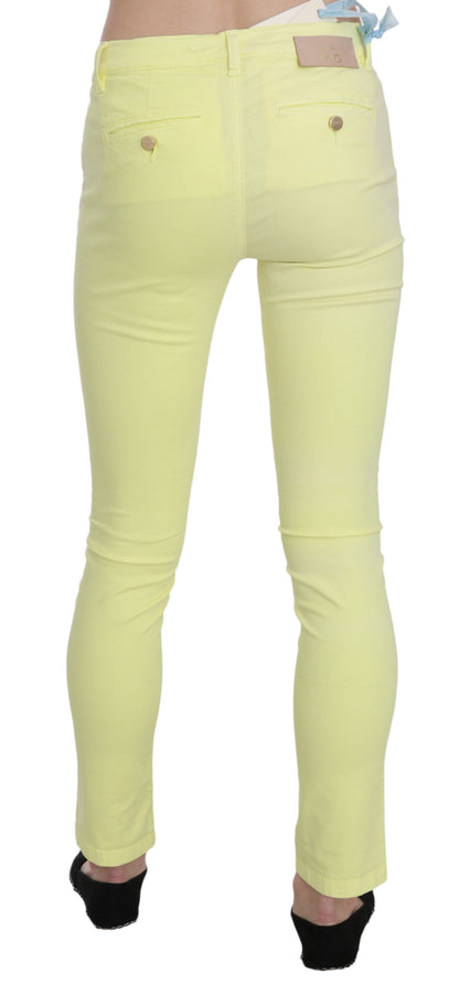 Stretch blend fabric yellow pants with nifty zipper closure