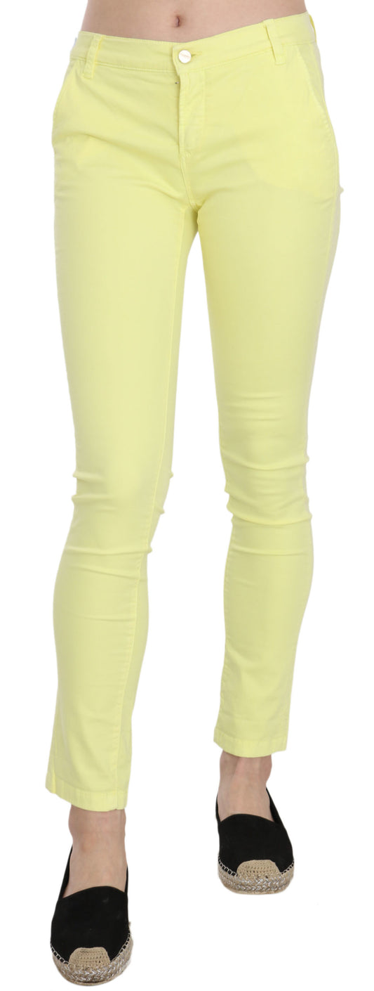 Yellow low waist skinny casual trousers by PINKO, front view