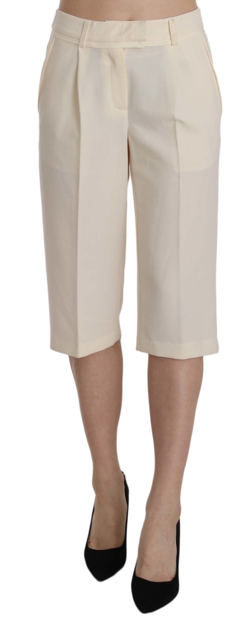 Silvian Heach cream mid waist straight cropped pants in 100% cotton