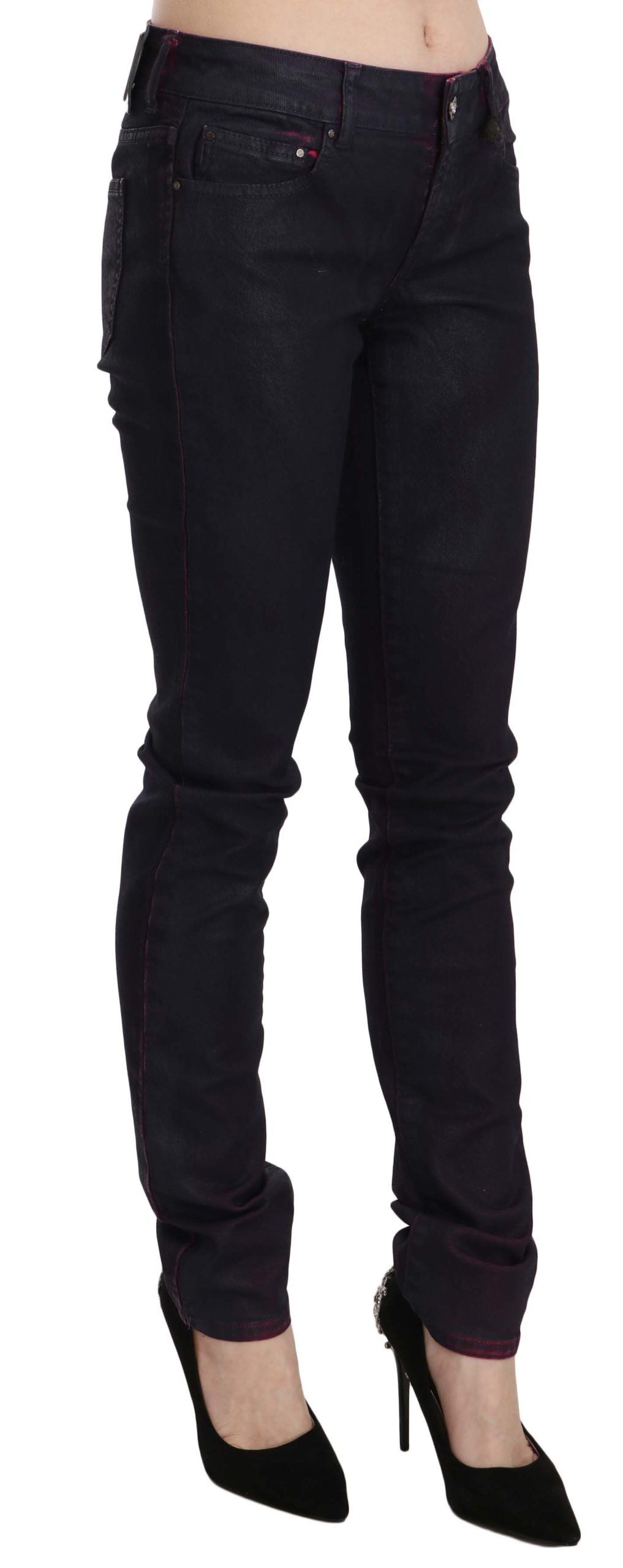 Close-up of zipper closure on Just Cavalli Chic Black Low Waist Skinny Denim