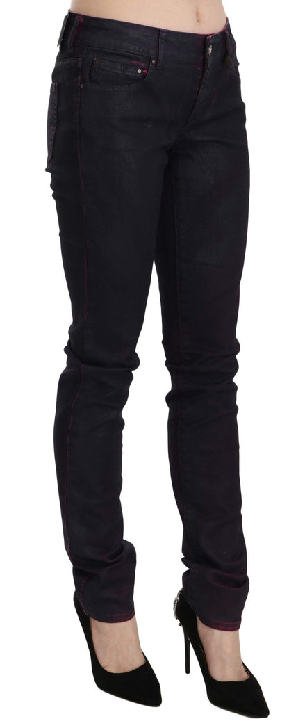 Close-up of zipper closure on Just Cavalli Chic Black Low Waist Skinny Denim