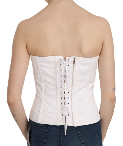 Strapless bustier corset top made of 59% cotton, 36% polyester, and 5% elastane