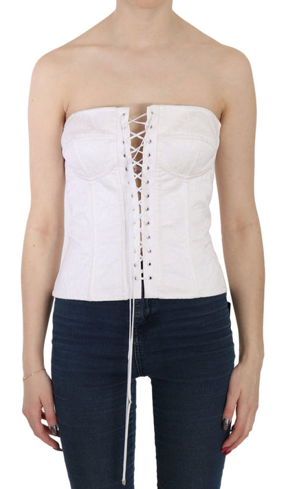 Dolce & Gabbana Elegant White Strapless Corset Top with Italian craftsmanship and sleek zipper closure