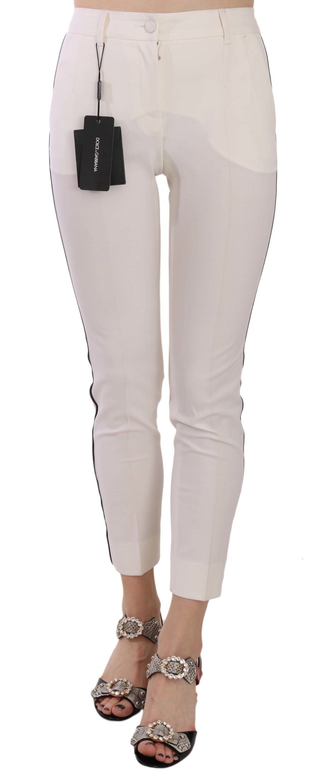 Dolce & Gabbana Elegant Side Stripe Cropped Wool Trousers in White