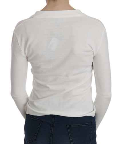 BYBLOS white V-neck cardigan blouse made of 53% Polyamide and 47% Viscose