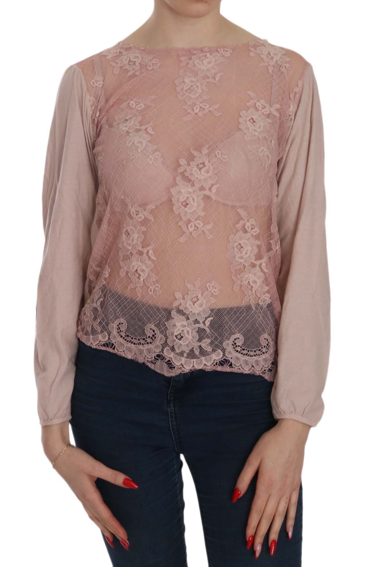 Elegant pink lace boat neck blouse crafted with delicate lace details